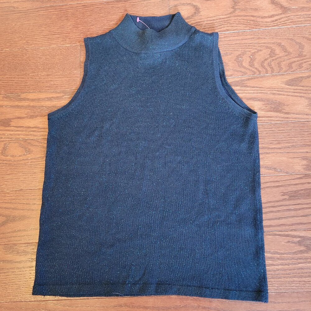 Kevo women's Knit sleeveless Top navy blue glitters silk blend size S